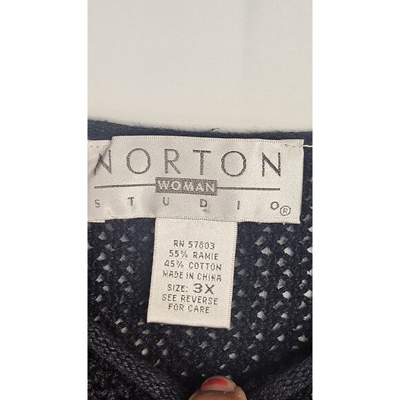 Norton Studio American Flag Chunky Knit Sweater Navy Womens Plus Size 3XL USA - Picture 6 of 7